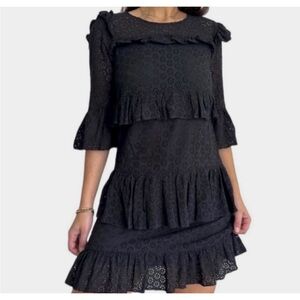 Madewell Black Eyelet tiered Ruffle mini dress size 8